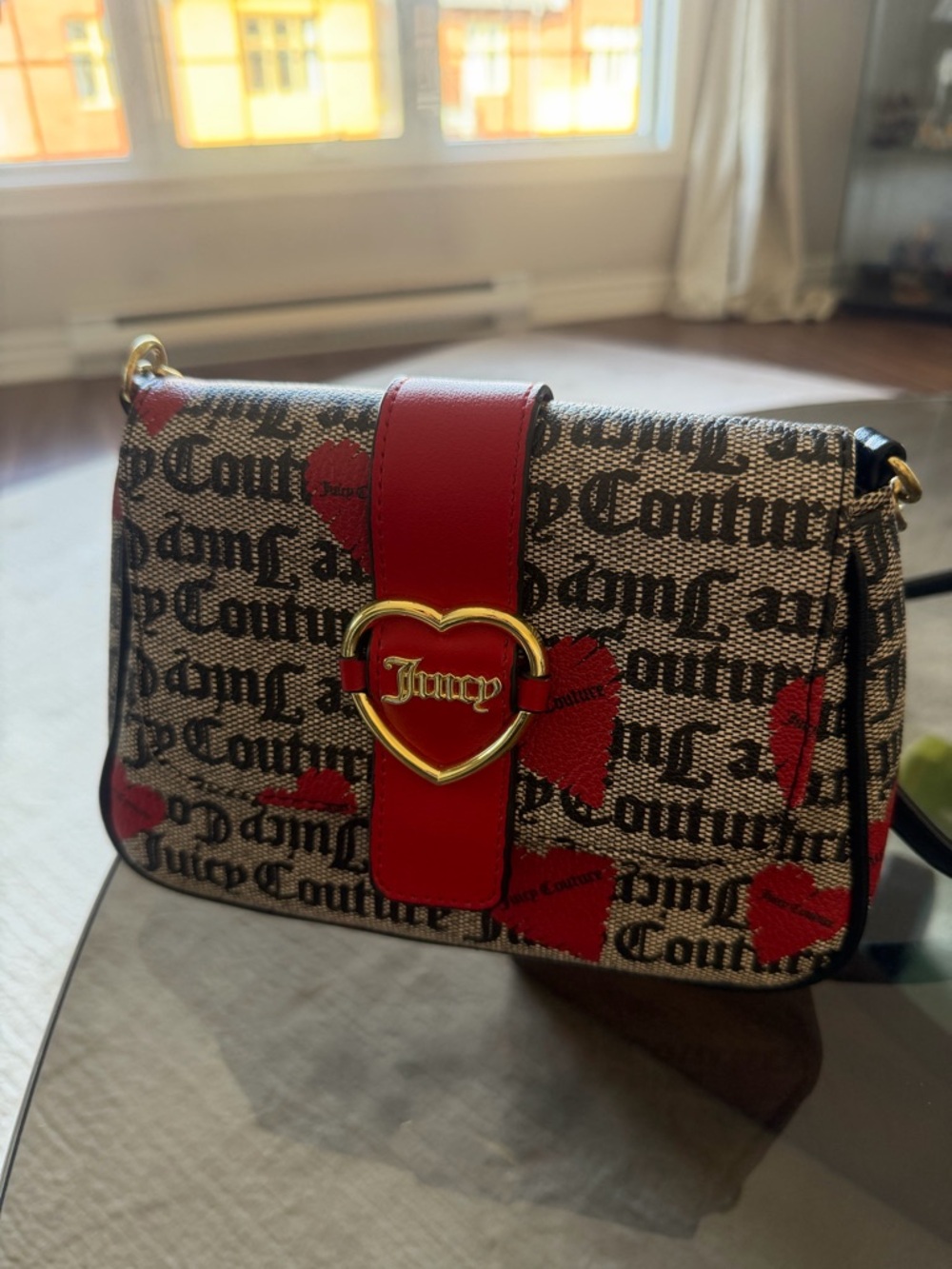 Juicy Couture Red Heart-Accent Logo Crossbody Bag